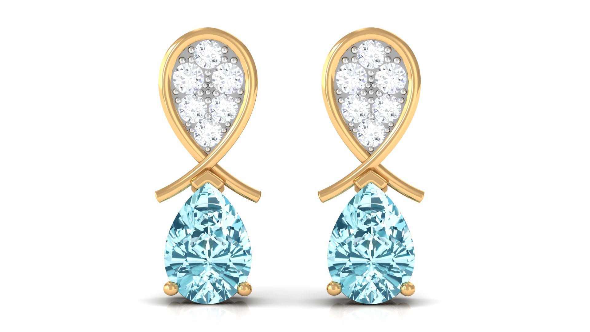 Real Aquamarine and Diamond Bridal Drop Earrings Aquamarine - ( AAA ) - Quality - Rosec Jewels