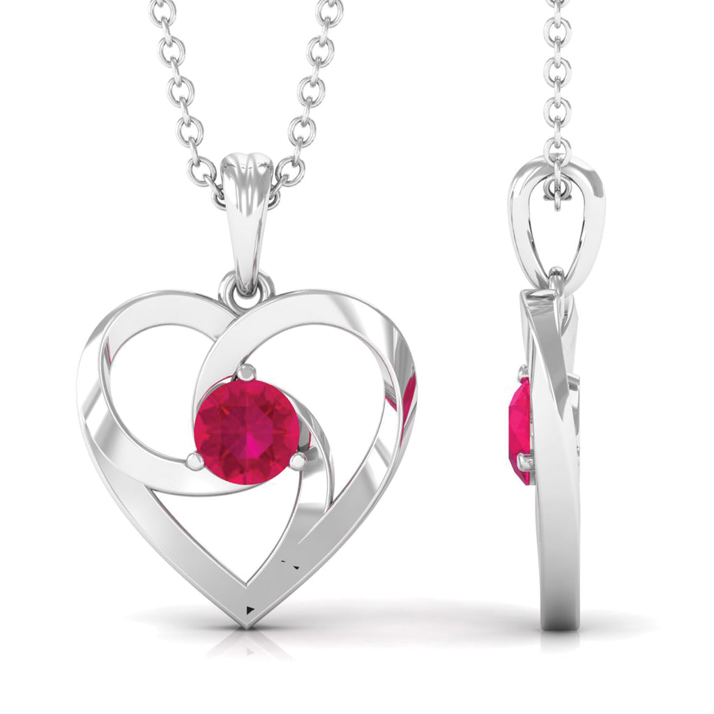 1/4 CT Open Solitaire Heart Pendant Necklace with Ruby For Women Ruby - ( AAA ) - Quality - Rosec Jewels