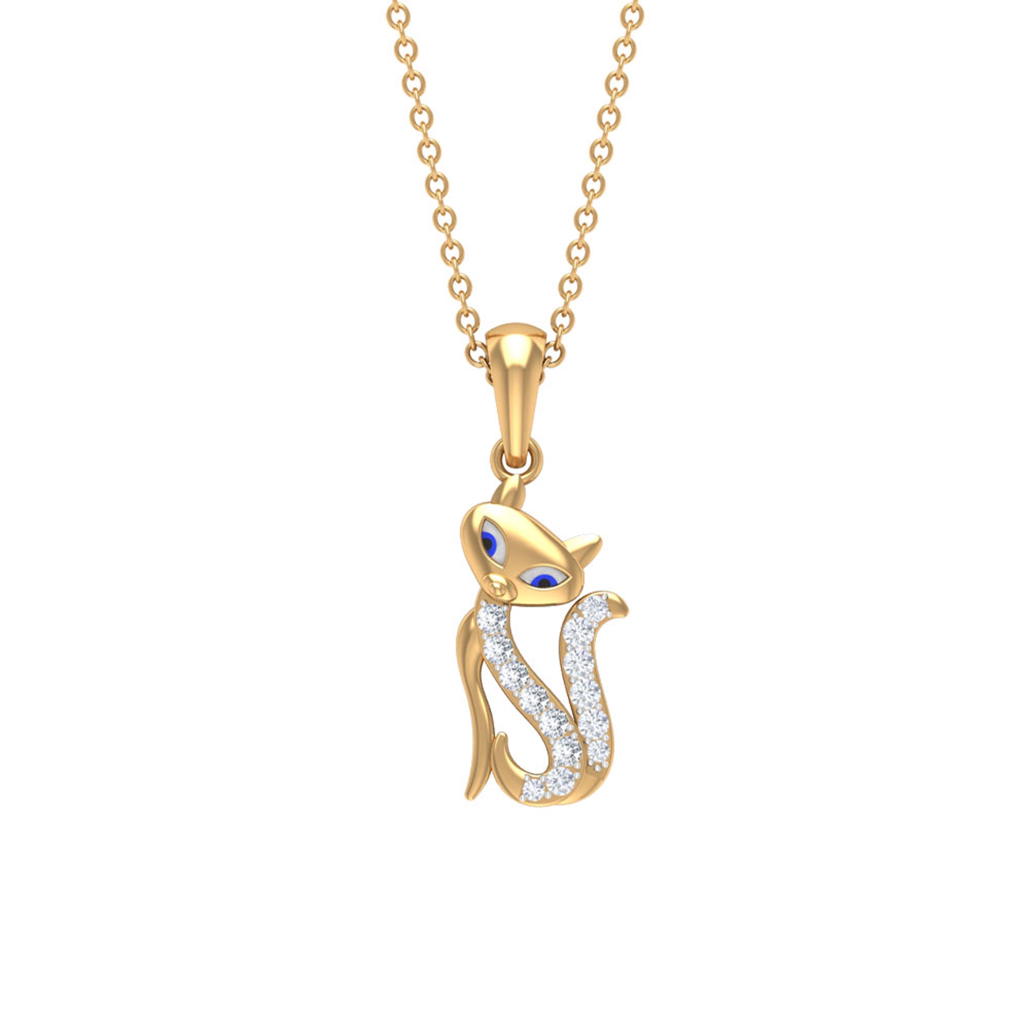 April Birthstone Diamond Kitty Charm Necklace For Women Diamond - ( HI-SI ) - Color and Clarity - Rosec Jewels