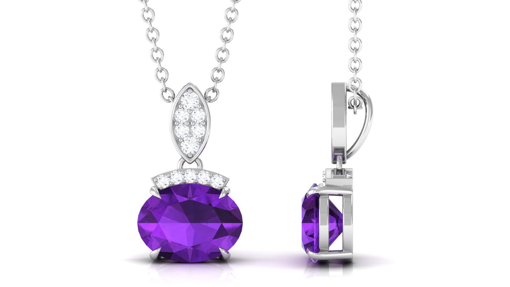 Elegant Oval Cut Amethyst Minimal Pendant with Diamond Amethyst - ( AAA ) - Quality - Rosec Jewels