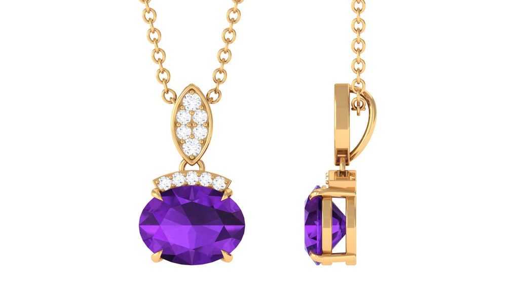 Elegant Oval Cut Amethyst Minimal Pendant with Diamond Amethyst - ( AAA ) - Quality - Rosec Jewels