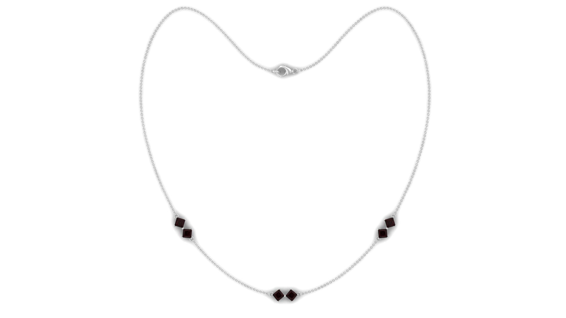 Simple Garnet Station Chain Necklace Garnet - ( AAA ) - Quality - Rosec Jewels