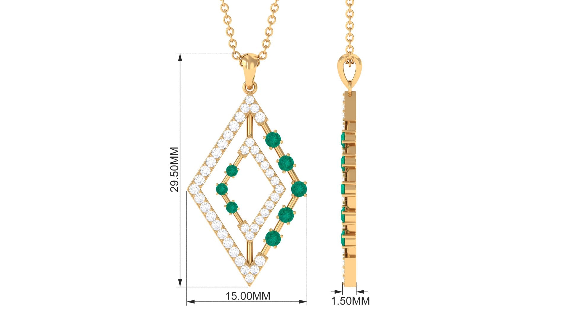 Real Emerald Designer Rhombus Pendant with Diamond Emerald - ( AAA ) - Quality - Rosec Jewels