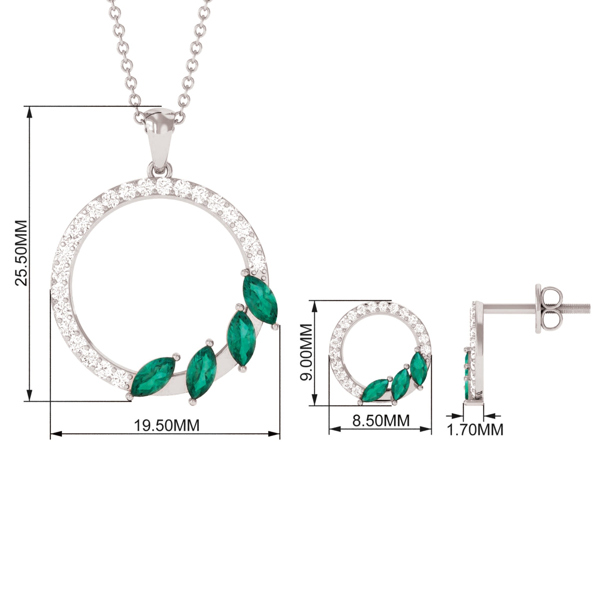 1.75 CT Emerald Leaf and Diamond Eternity Pendant Earrings Set Emerald - ( AAA ) - Quality - Rosec Jewels