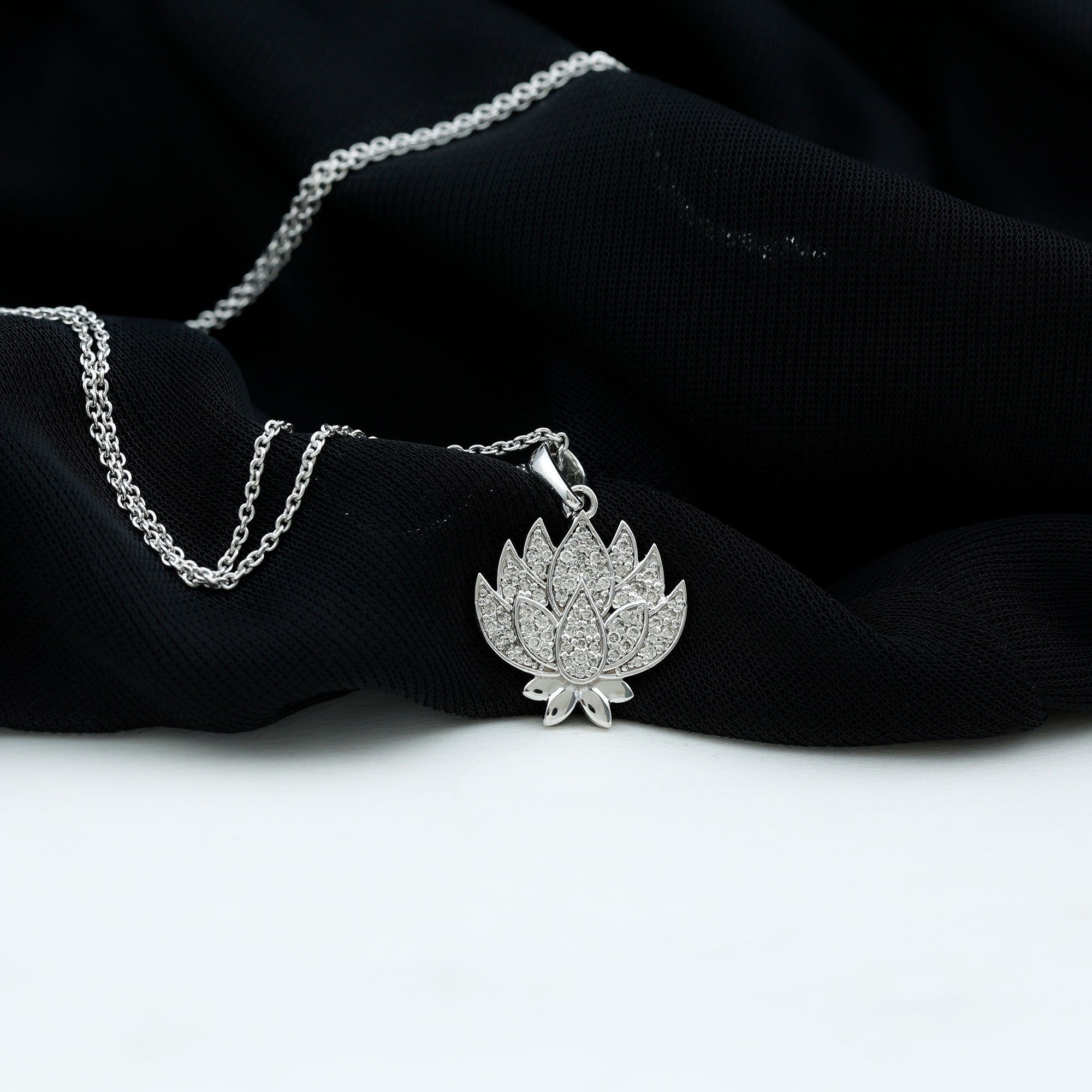 Designer Lotus Flower Diamond Necklace Diamond - ( HI-SI ) - Color and Clarity - Rosec Jewels