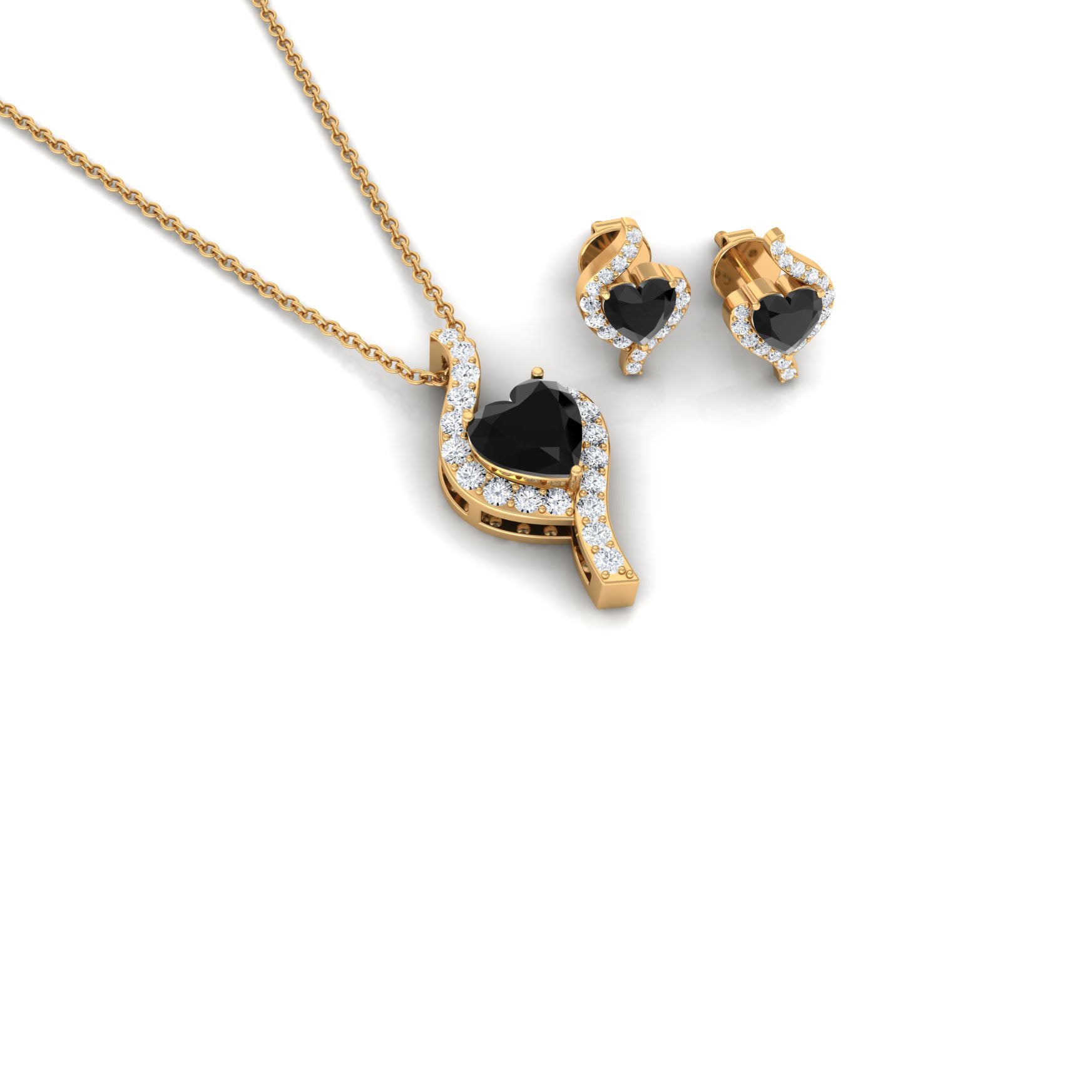 Heart Shape Black Onyx and Diamond Jewelry Set Black Onyx - ( AAA ) - Quality - Rosec Jewels