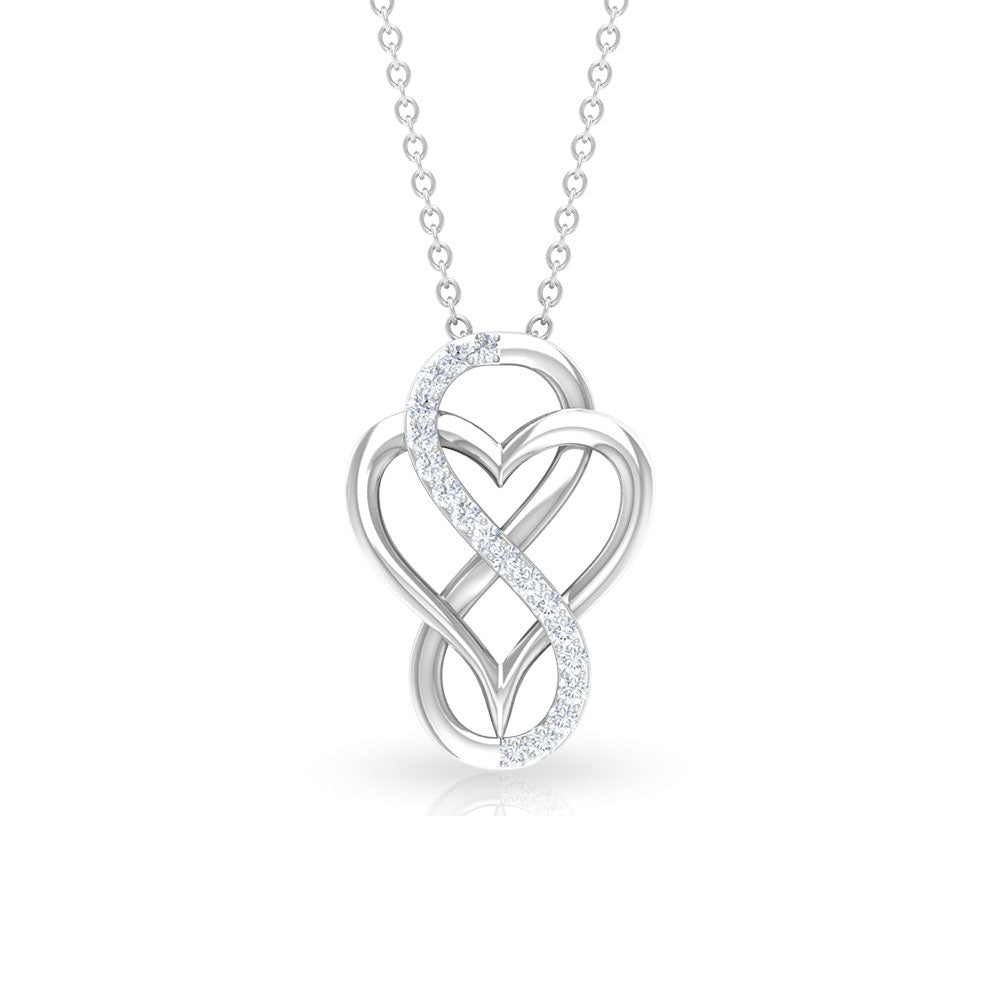 Designer Interlock Infinity Heart Necklace with Zircon Zircon - ( AAAA ) - Quality - Rosec Jewels