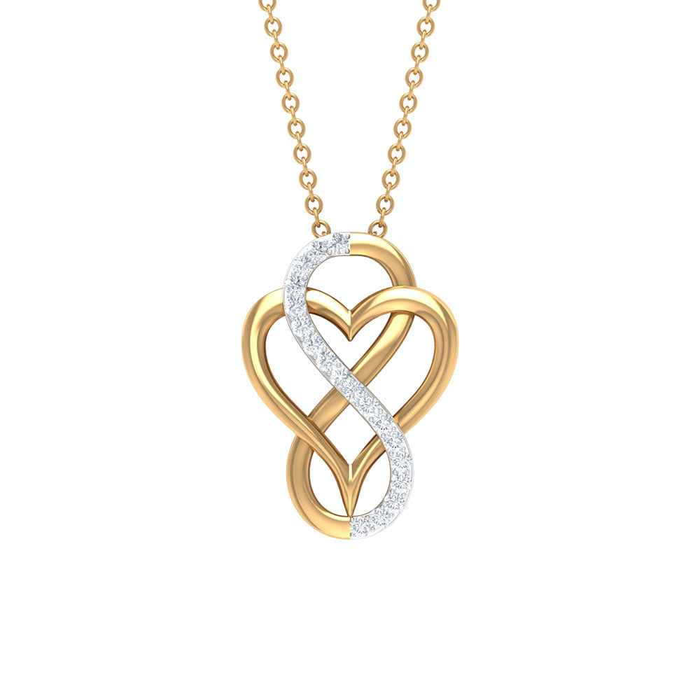 Designer Interlock Infinity Heart Necklace with Zircon Zircon - ( AAAA ) - Quality - Rosec Jewels