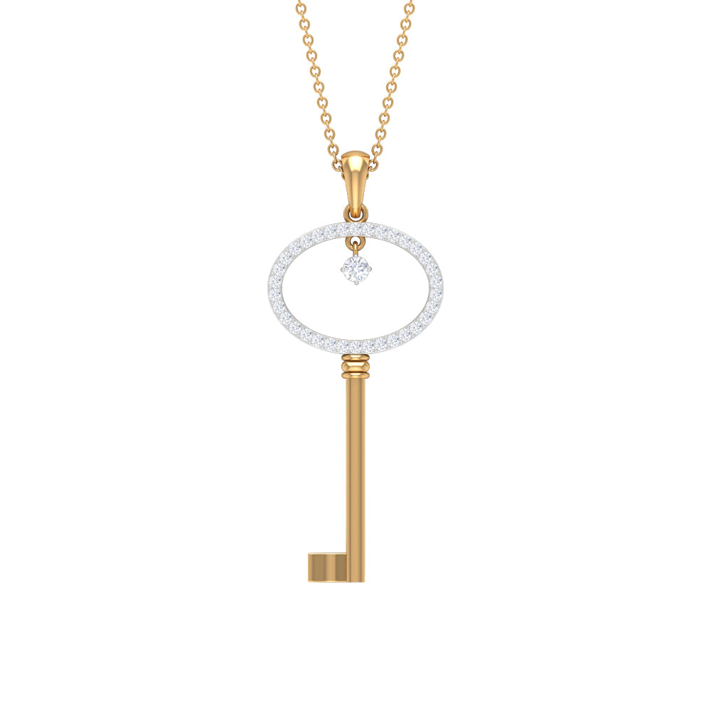 Classic Key Pendant Necklace with Cubic Zirconia Zircon - ( AAAA ) - Quality - Rosec Jewels