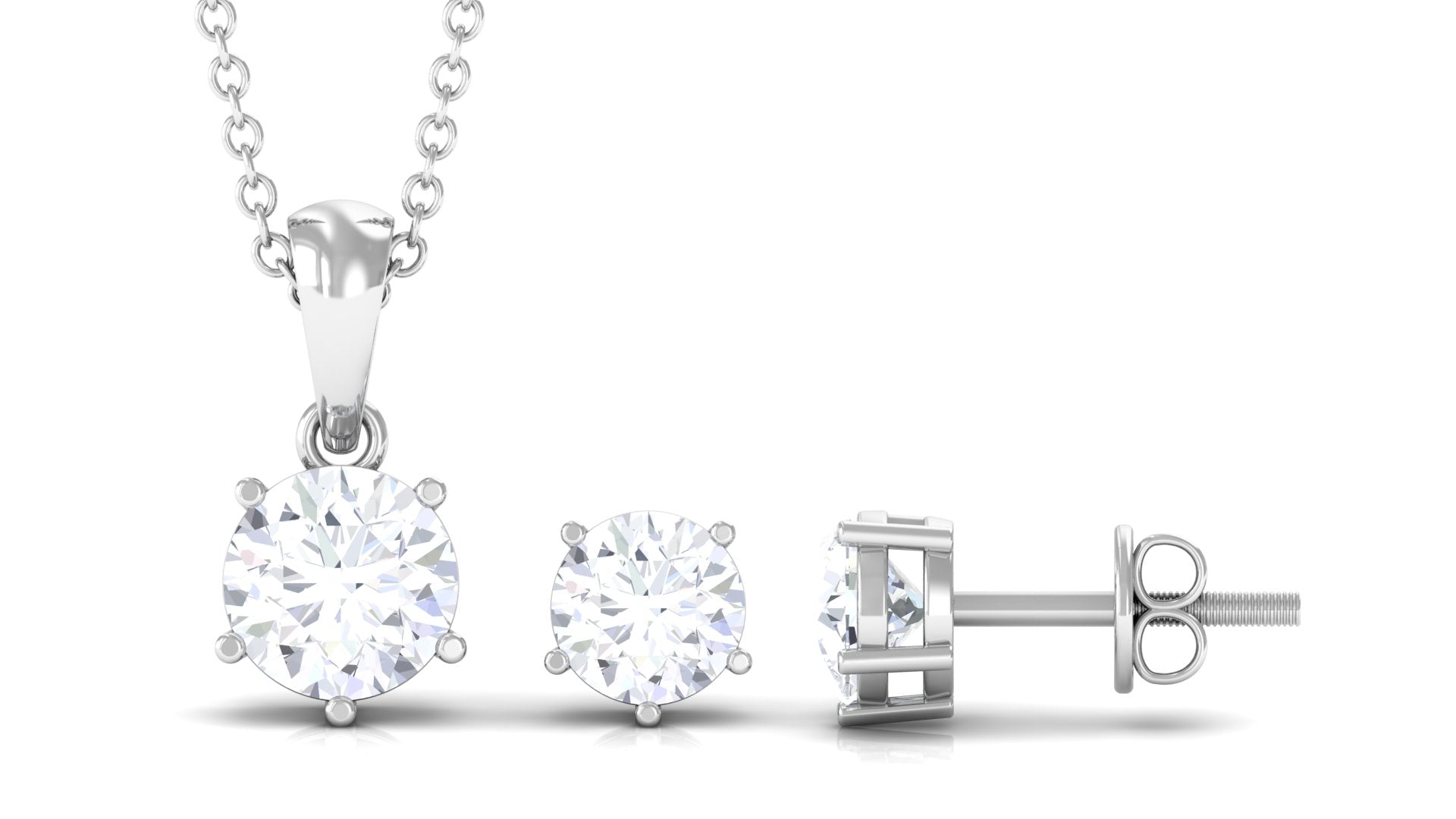 2 CT Zircon Solitaire Pendant and Earrings Set Zircon - ( AAAA ) - Quality - Rosec Jewels