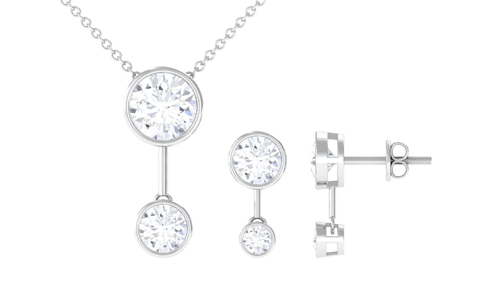 3 CT Bezel Set Round Zircon Minimal Drop Jewelry Set Zircon - ( AAAA ) - Quality - Rosec Jewels