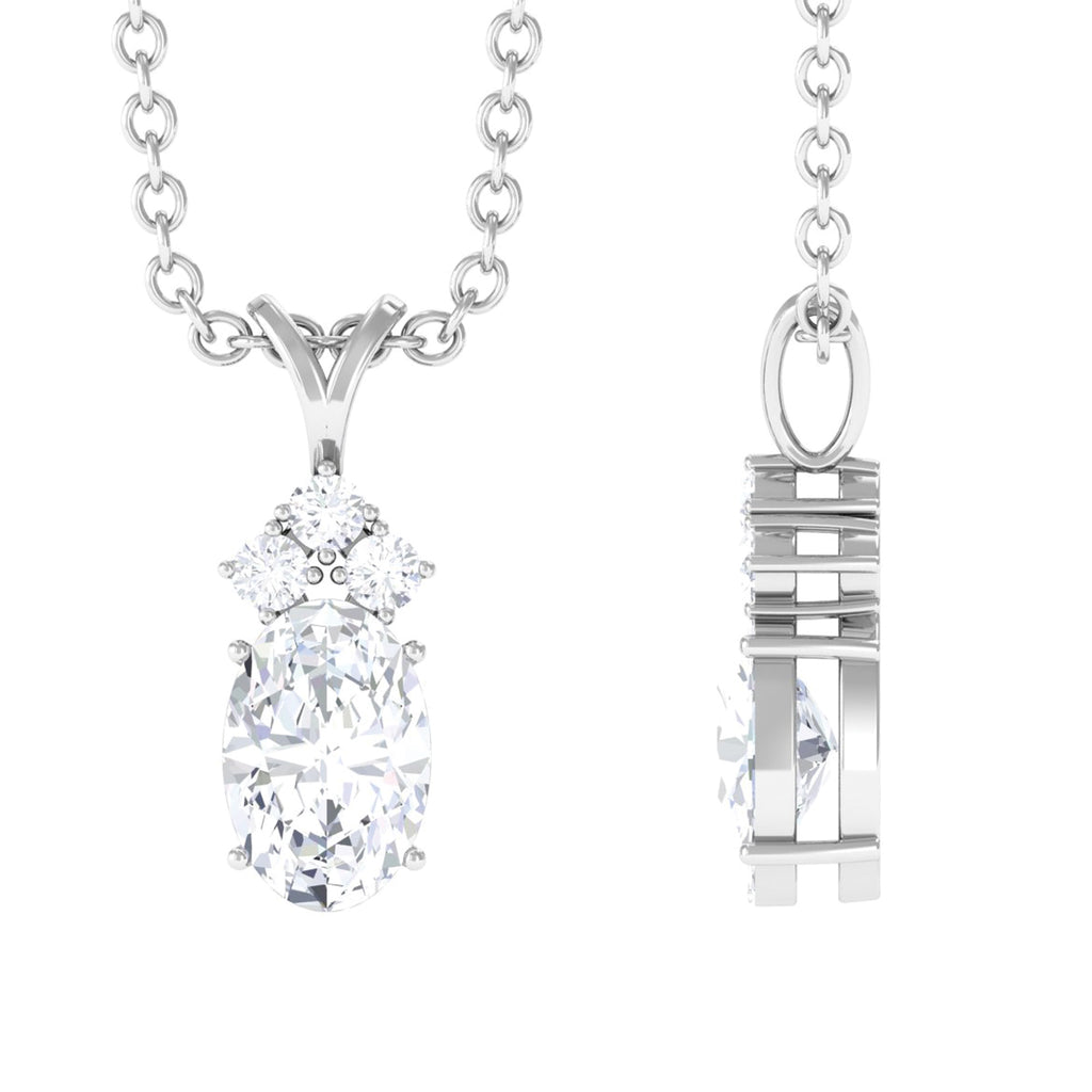 Oval and Round Cut Moissanite Minimal Solitaire Pendant Necklace Moissanite - ( D-VS1 ) - Color and Clarity - Rosec Jewels