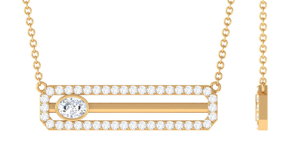 3/4 CT Certified Moissanite Gold Bar Necklace Moissanite - ( D-VS1 ) - Color and Clarity - Rosec Jewels