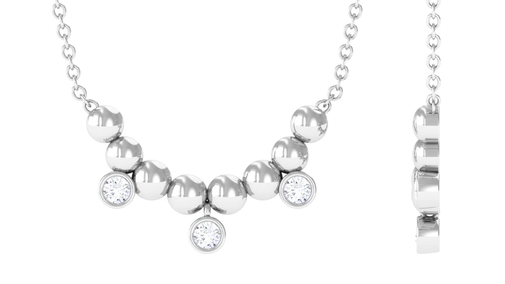 Certified Moissanite Beaded Necklace in Bezel Setting Moissanite - ( D-VS1 ) - Color and Clarity - Rosec Jewels