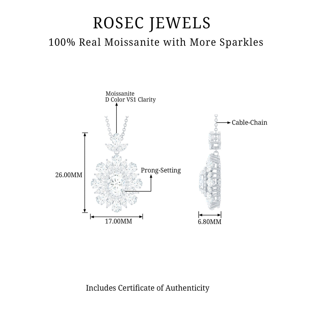 3.75 CT Certified Moissanite Bridal Pendant in Gold Moissanite - ( D-VS1 ) - Color and Clarity - Rosec Jewels