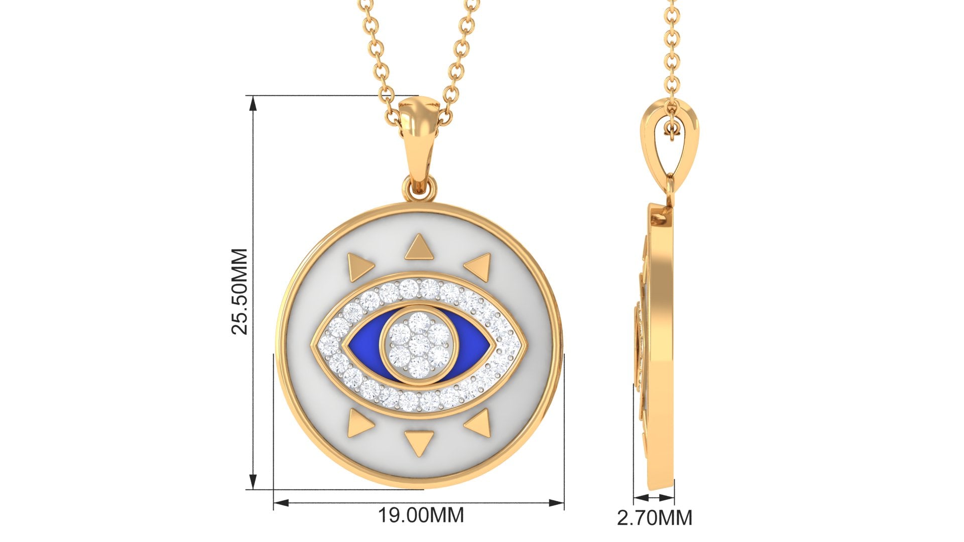 Moissanite and Evil Eye Disc Pendant Necklace Moissanite - ( D-VS1 ) - Color and Clarity - Rosec Jewels