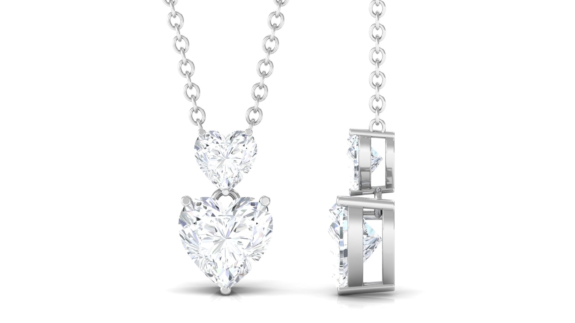 1.25 CT Certified Cubic Zirconia Twin Heart Necklace in Prong Setting Zircon - ( AAAA ) - Quality - Rosec Jewels