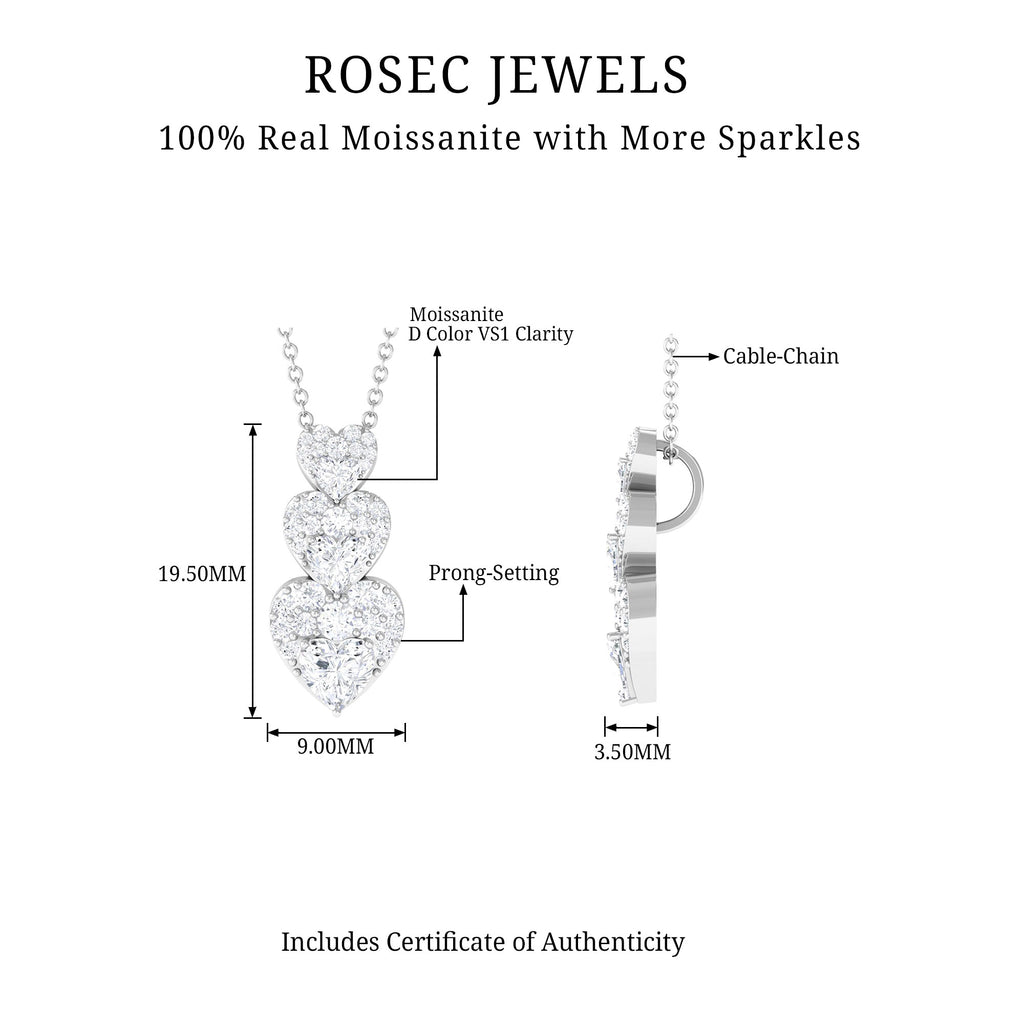 1.75 CT Certified Moissanite Dangle Heart Pendant in Gold Moissanite - ( D-VS1 ) - Color and Clarity - Rosec Jewels