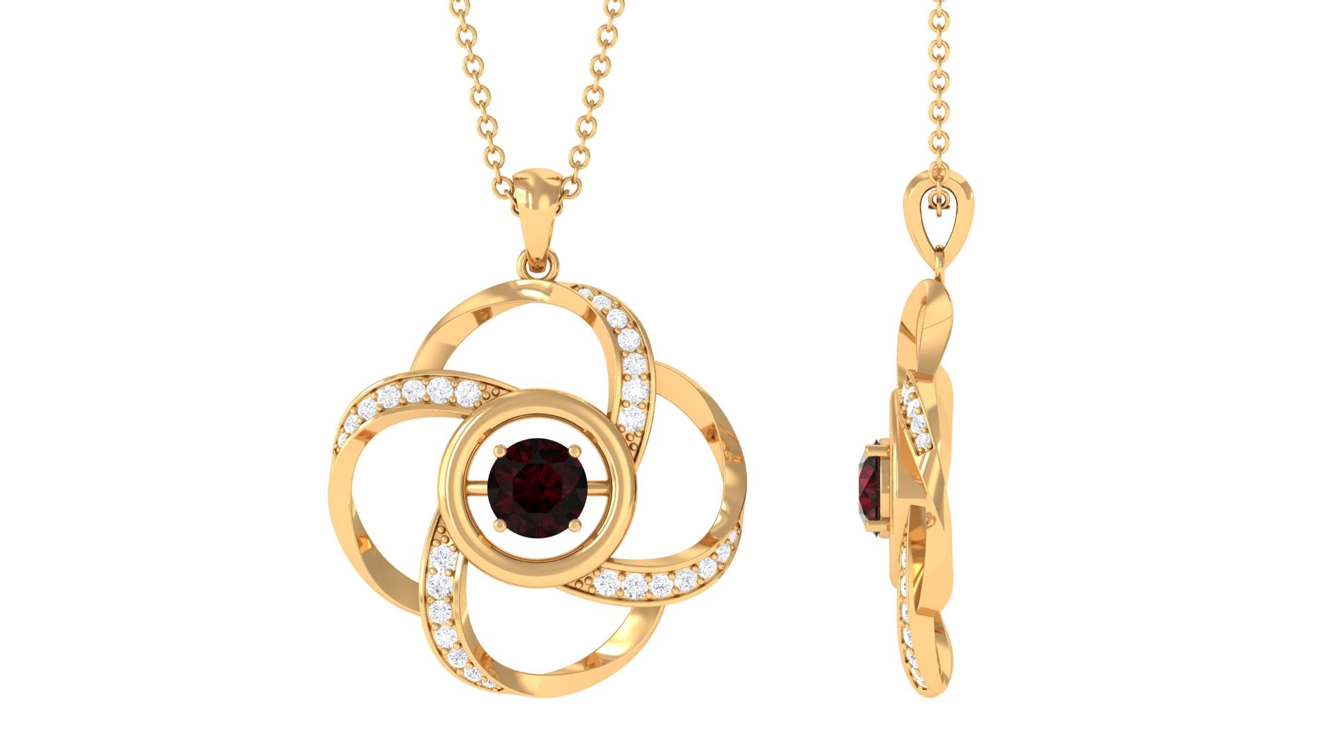 Real Garnet Floral Pendant Necklace Garnet - ( AAA ) - Quality - Rosec Jewels