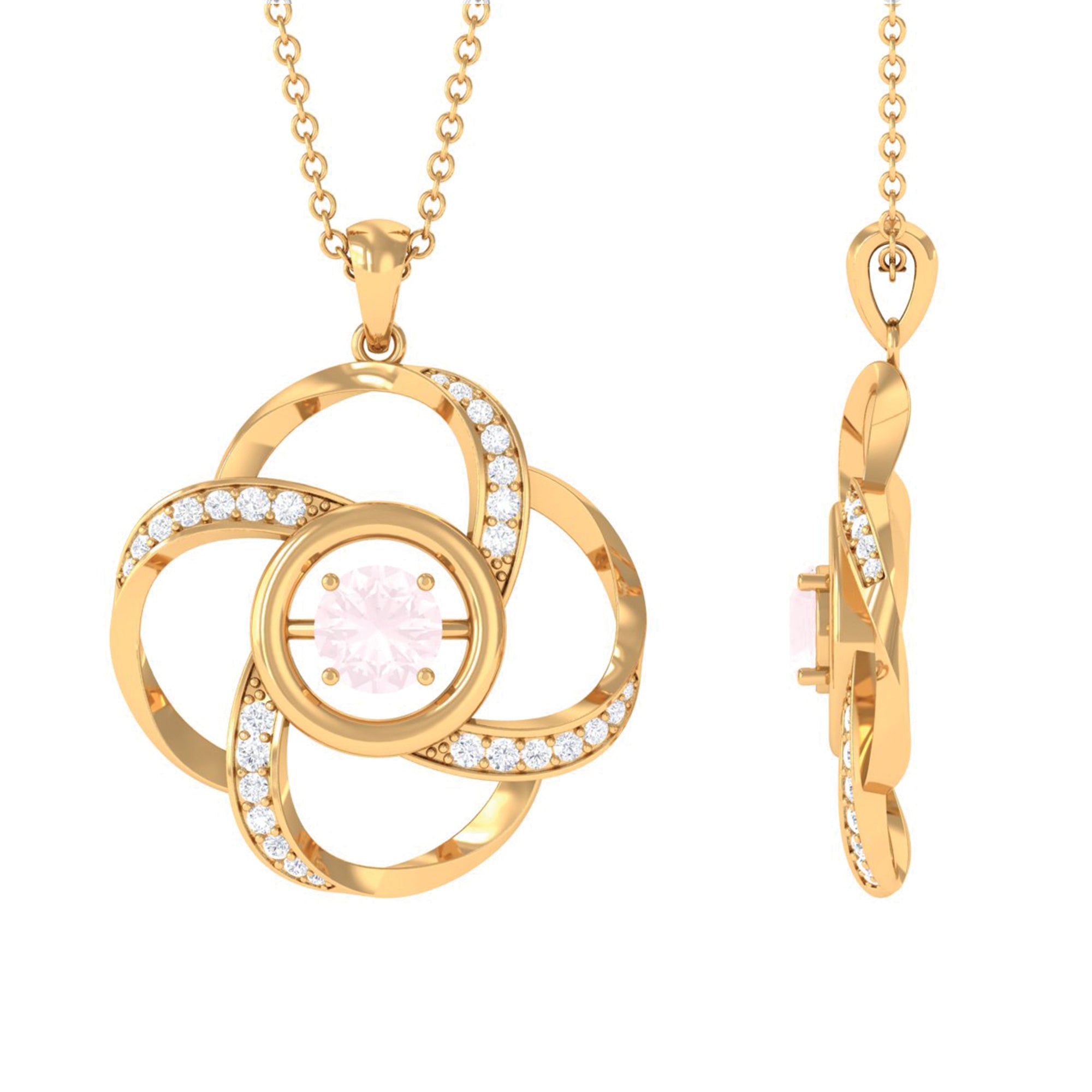 Nature Inspired Rose Quartz and Diamond Flower Pendant Rose Quartz - ( AAA ) - Quality - Rosec Jewels