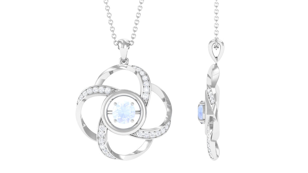 Modern Flower Pendant with Round Moonstone and Diamond Moonstone - ( AAA ) - Quality - Rosec Jewels