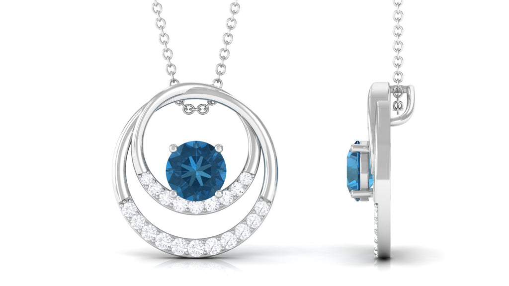 Real London Blue Topaz and Diamond Open Circle Pendant London Blue Topaz - ( AAA ) - Quality - Rosec Jewels