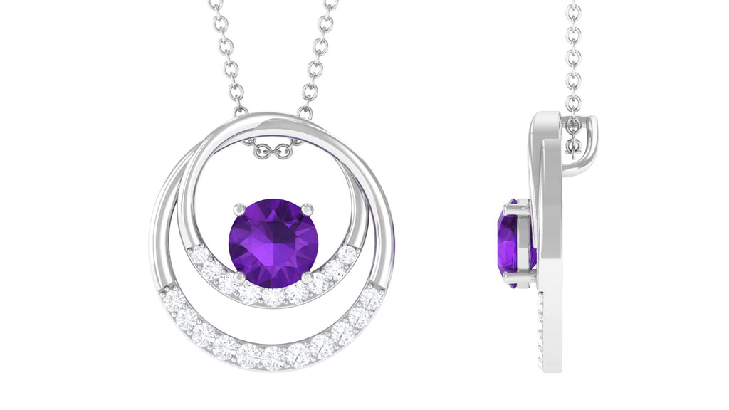 Classic Amethyst and Diamond Open Circle Pendant Amethyst - ( AAA ) - Quality - Rosec Jewels