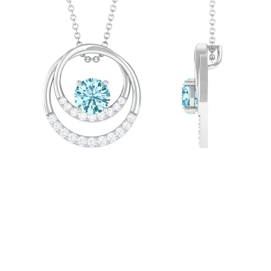 1.25 CT Aquamarine and Diamond Circle Pendant Necklace Aquamarine - ( AAA ) - Quality - Rosec Jewels