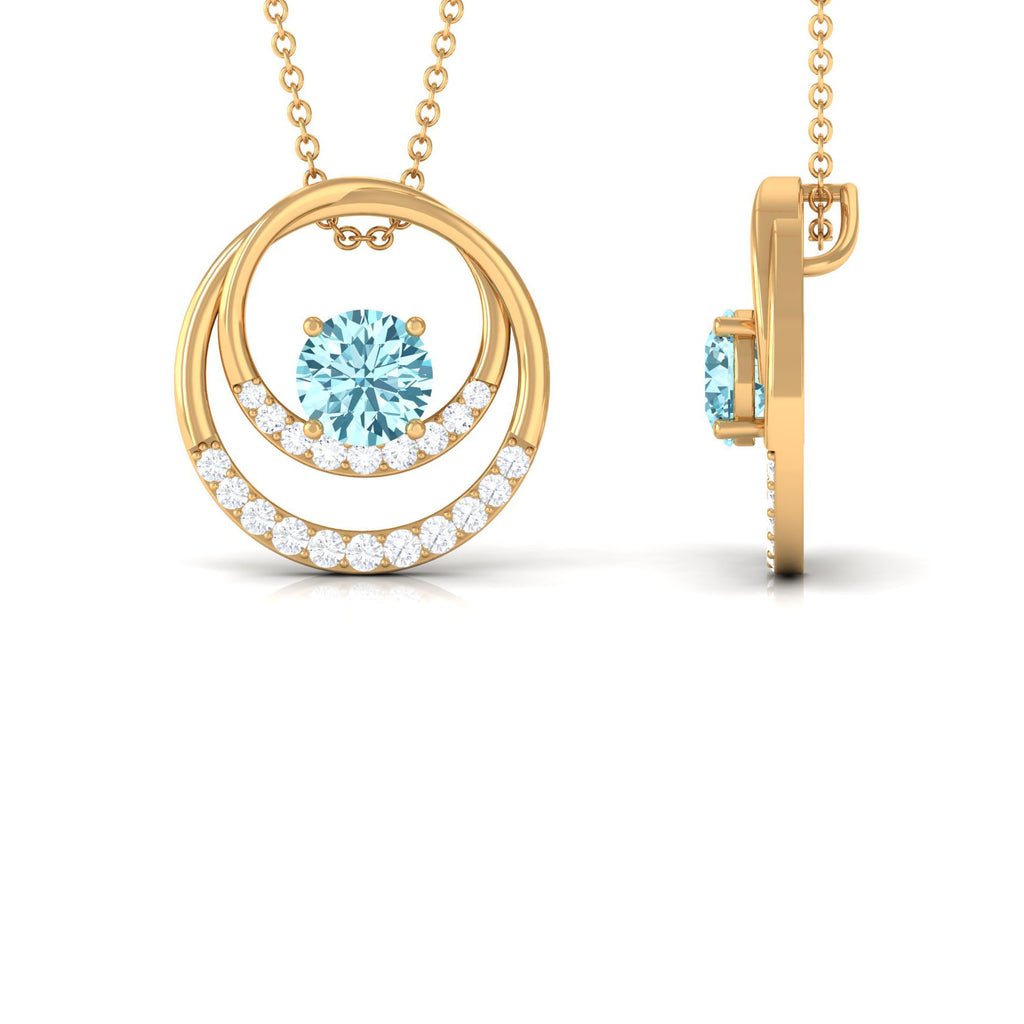 1.25 CT Aquamarine and Diamond Circle Pendant Necklace Aquamarine - ( AAA ) - Quality - Rosec Jewels
