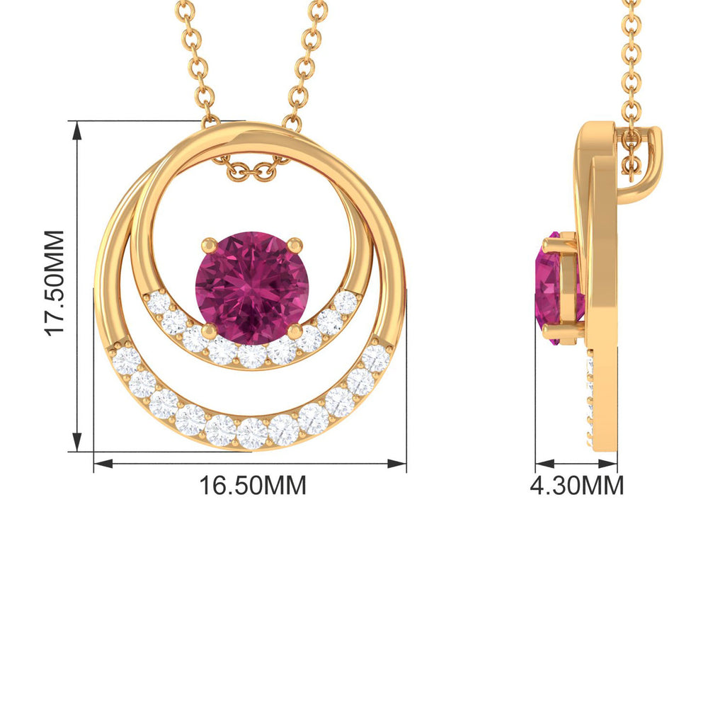 Real Pink Tourmaline and Diamond Open Circle Pendant Pink Tourmaline - ( AAA ) - Quality - Rosec Jewels