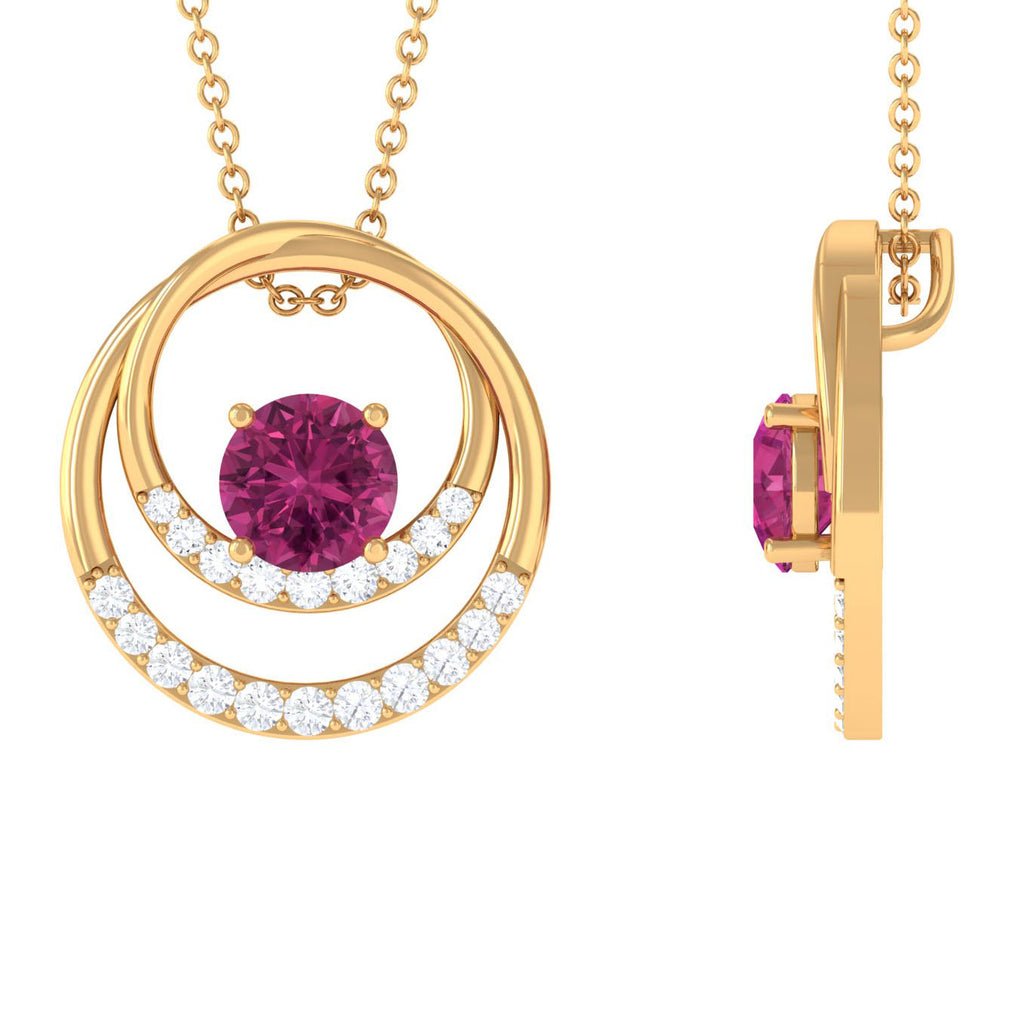 Real Pink Tourmaline and Diamond Open Circle Pendant Pink Tourmaline - ( AAA ) - Quality - Rosec Jewels