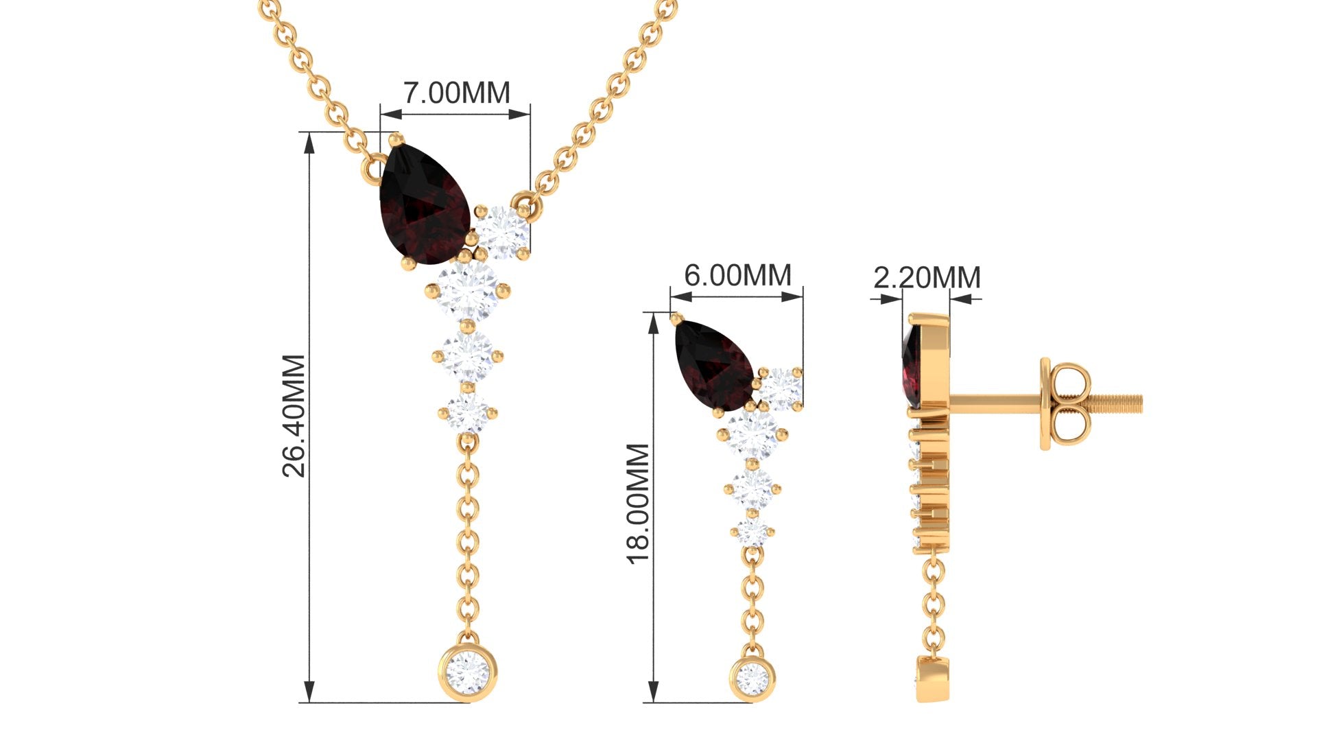 2.50 CT Minimal Garnet Lariat Y Necklace and Earrings Set with Diamond Garnet - ( AAA ) - Quality - Rosec Jewels