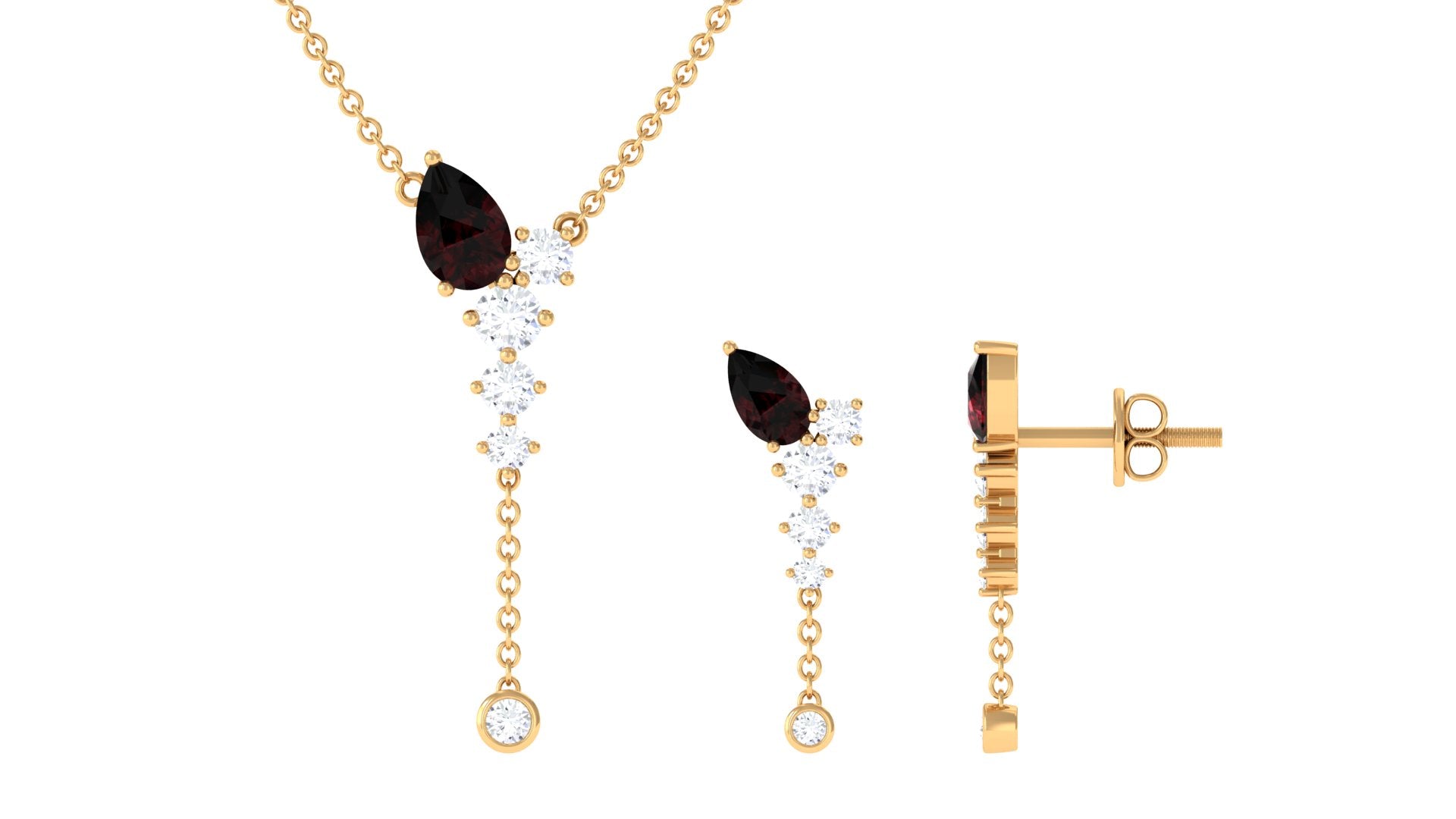 2.50 CT Minimal Garnet Lariat Y Necklace and Earrings Set with Diamond Garnet - ( AAA ) - Quality - Rosec Jewels