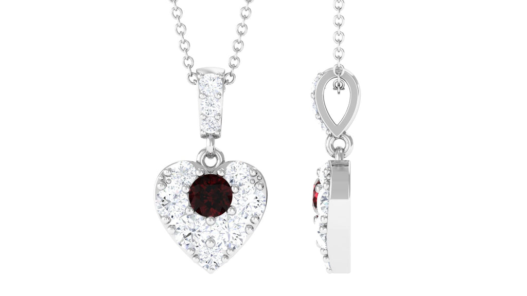 Natural Garnet Heart Pendant Necklace with Moissanite Garnet - ( AAA ) - Quality - Rosec Jewels