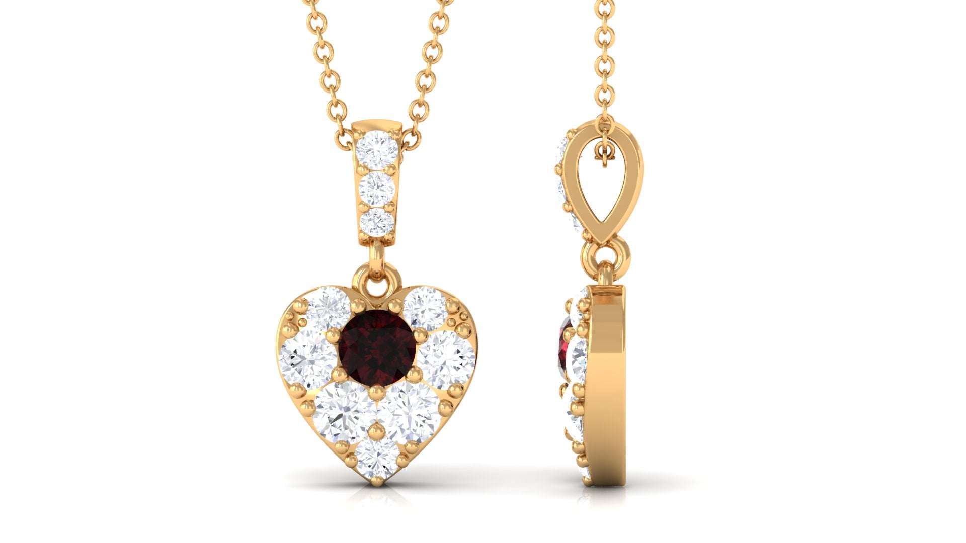 Natural Garnet Heart Pendant Necklace with Moissanite Garnet - ( AAA ) - Quality - Rosec Jewels