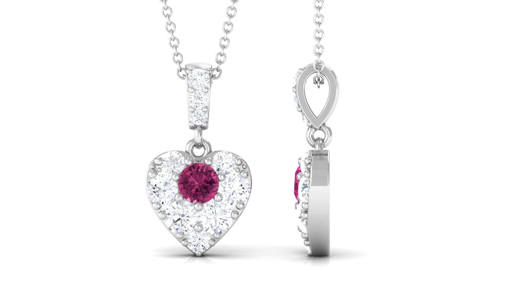 Round Pink Tourmaline and Moissanite Heart Pendant with Decorative Bail Pink Tourmaline - ( AAA ) - Quality - Rosec Jewels