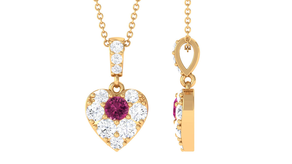 Round Pink Tourmaline and Moissanite Heart Pendant with Decorative Bail Pink Tourmaline - ( AAA ) - Quality - Rosec Jewels