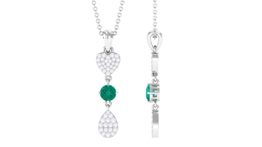 Emerald and Diamond Dangle Drop Pendant Emerald - ( AAA ) - Quality - Rosec Jewels