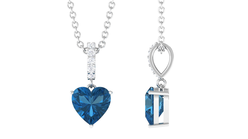 6 MM Heart Shape London Blue Topaz Solitaire Pendant with Diamond Accent Bail London Blue Topaz - ( AAA ) - Quality - Rosec Jewels