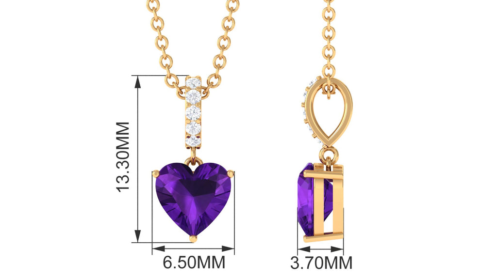 6 MM Heart Shape Amethyst Solitaire Pendant with Diamond Accent Bail Amethyst - ( AAA ) - Quality - Rosec Jewels