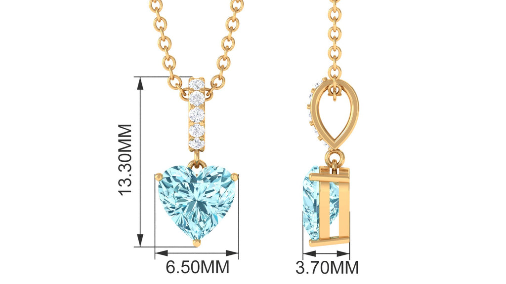 6 MM Heart Shape Aquamarine Solitaire Pendant with Diamond Bail Aquamarine - ( AAA ) - Quality - Rosec Jewels