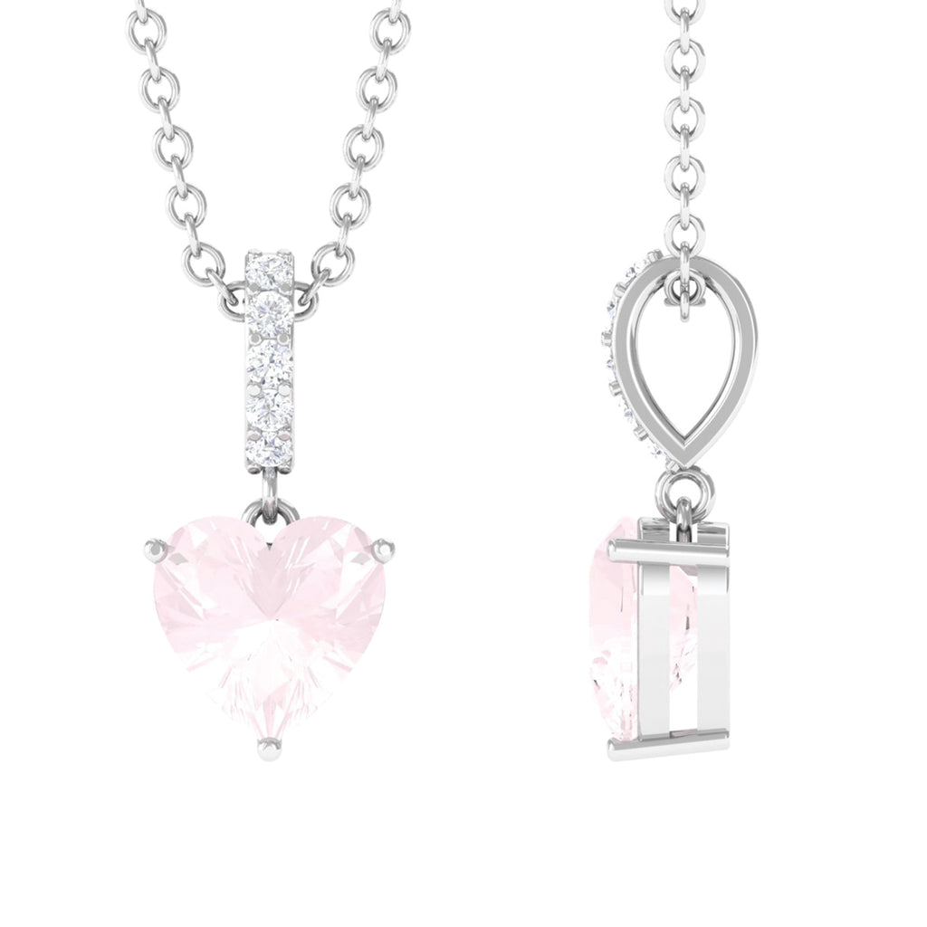 Heart Shape Rose Quartz and Diamond Solitaire Pendant Rose Quartz - ( AAA ) - Quality - Rosec Jewels
