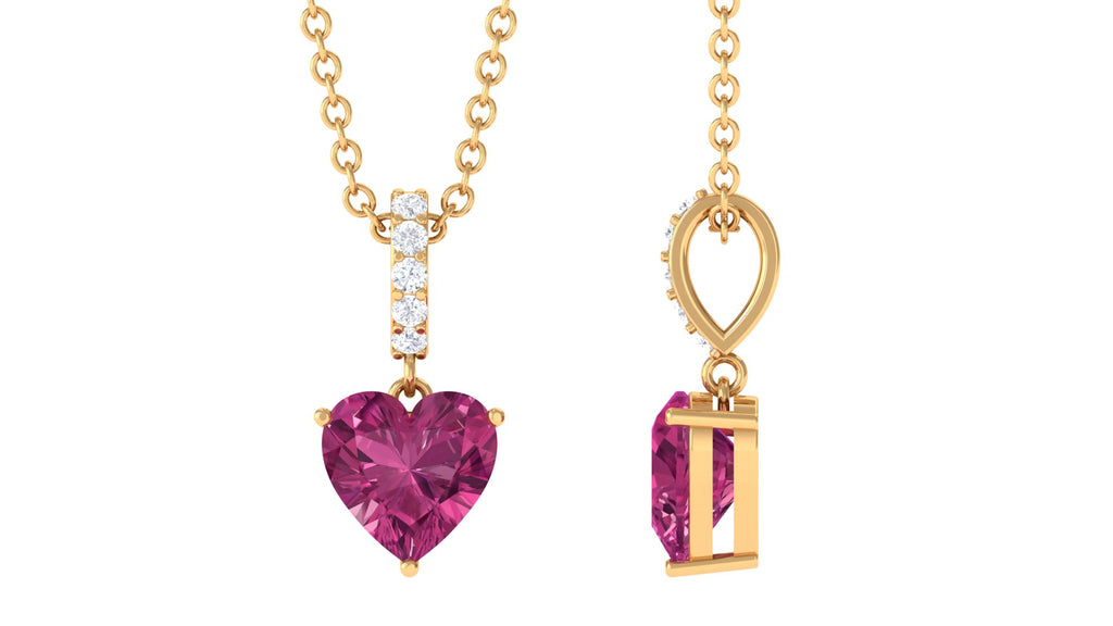 Heart Shape Pink Tourmaline Solitaire Pendant with Diamond Bail Pink Tourmaline - ( AAA ) - Quality - Rosec Jewels