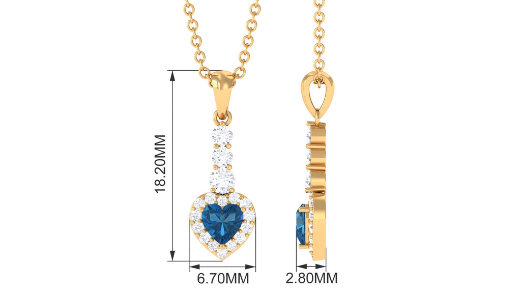 Heart Shape London Blue Topaz Drop Pendant with Diamond London Blue Topaz - ( AAA ) - Quality - Rosec Jewels