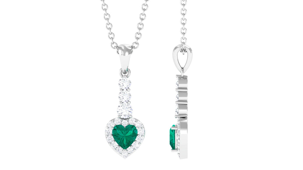 Heart Shape Emerald Drop Pendant with Diamond Emerald - ( AAA ) - Quality - Rosec Jewels