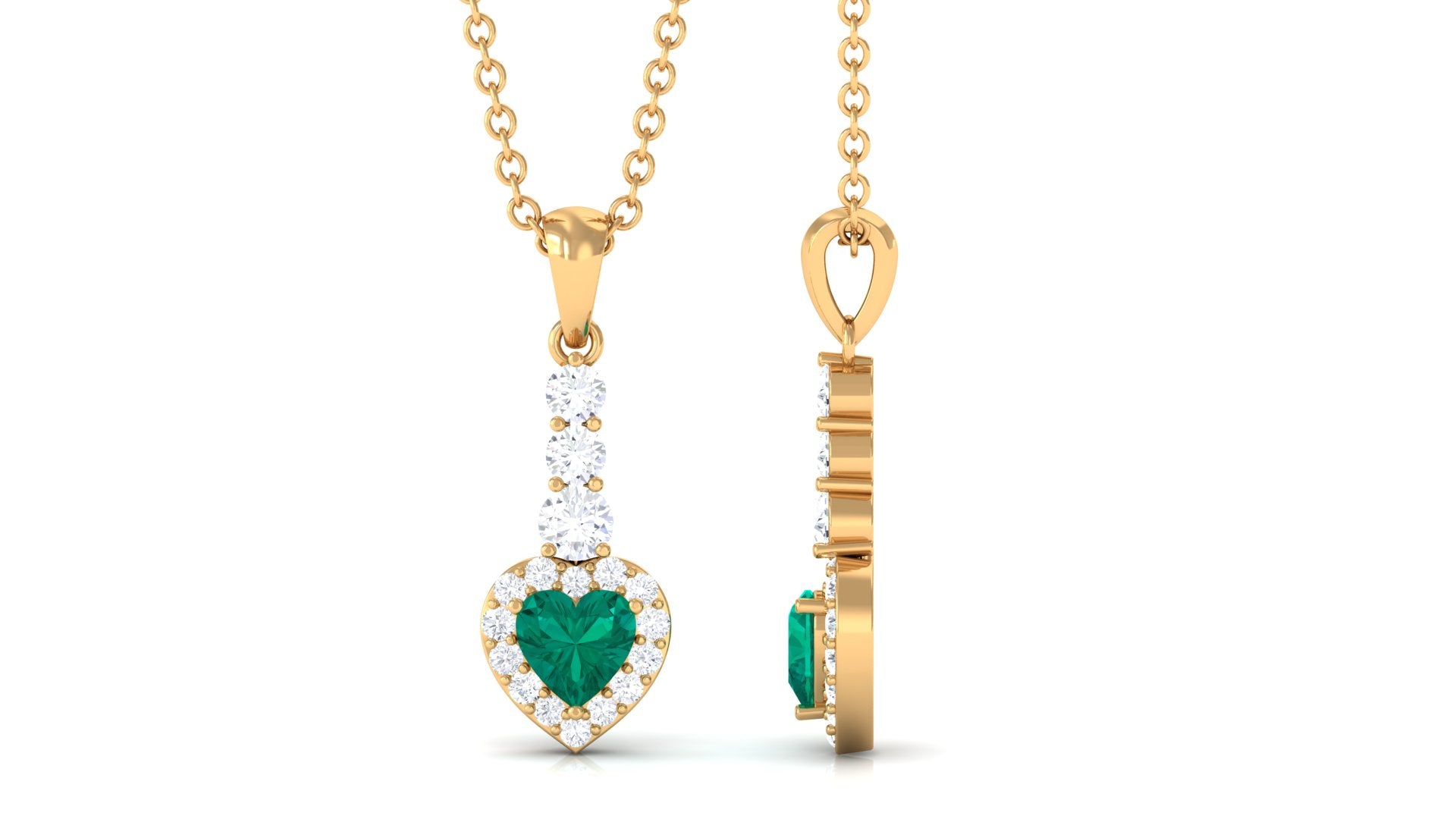Heart Shape Emerald Drop Pendant with Diamond Emerald - ( AAA ) - Quality - Rosec Jewels