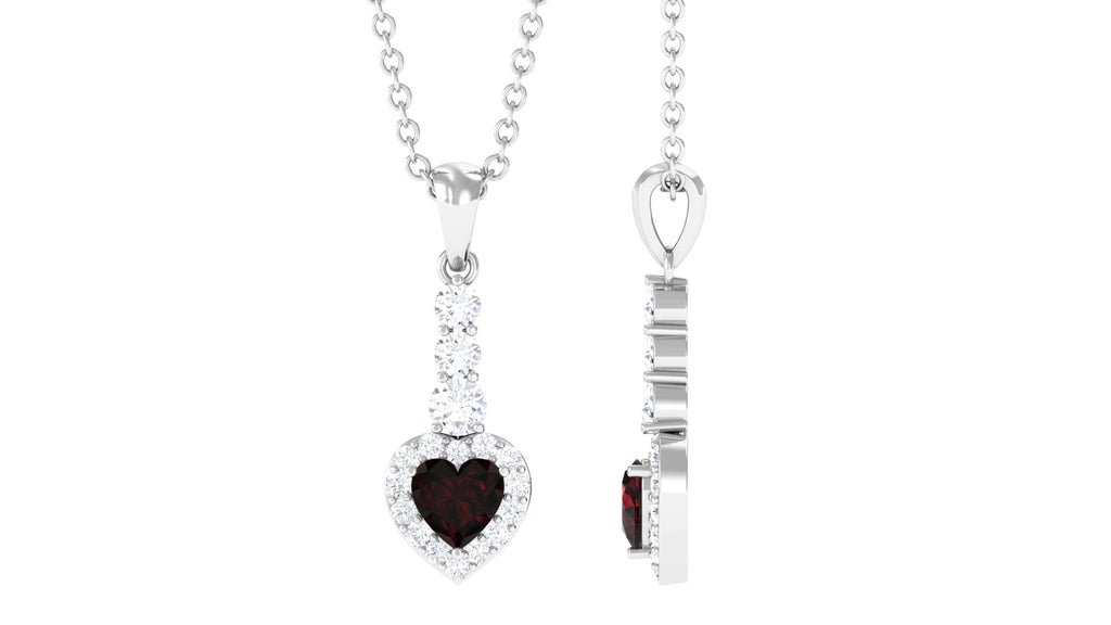 Heart Shape Garnet Drop Pendant with Diamond Garnet - ( AAA ) - Quality - Rosec Jewels