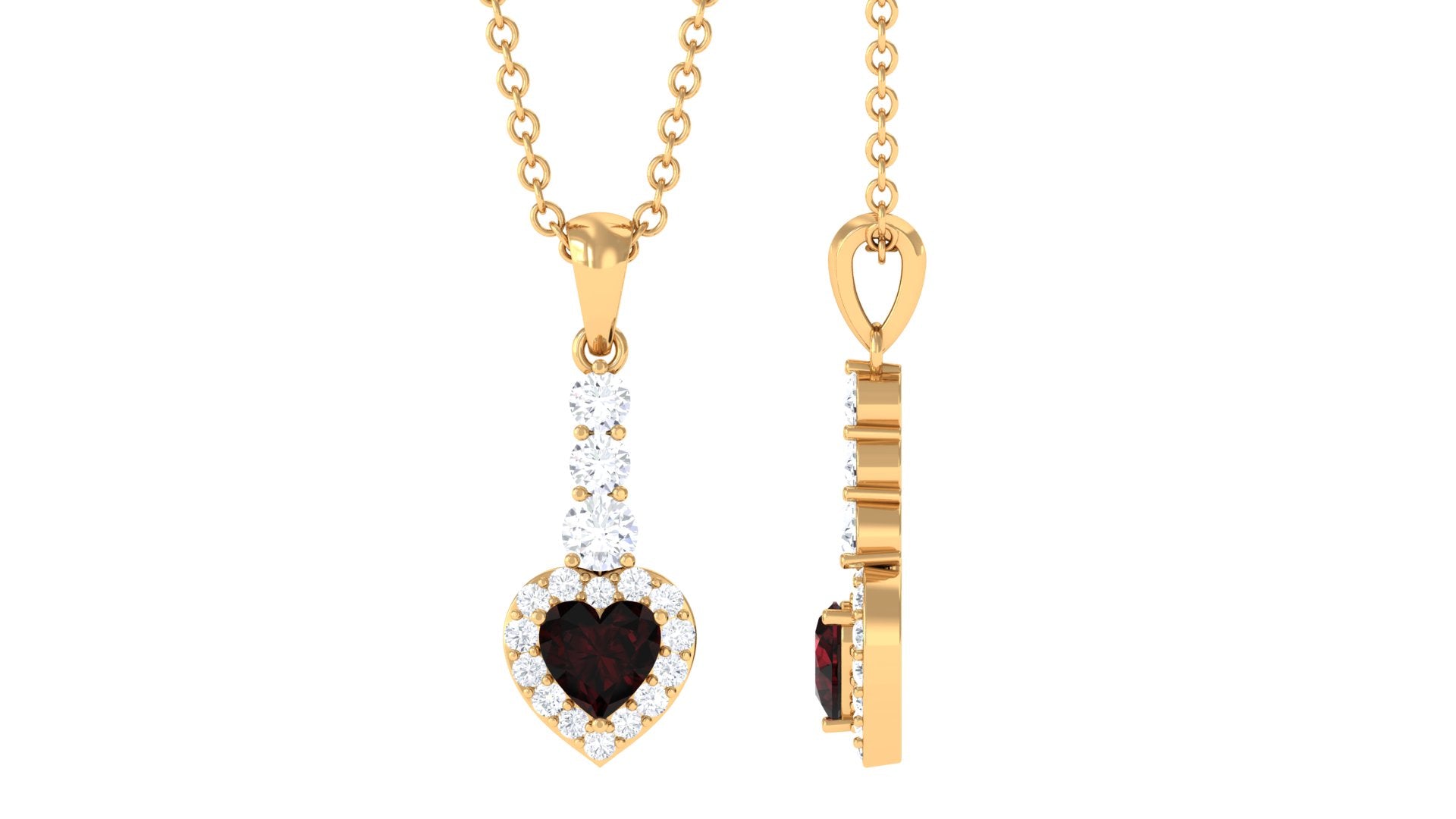Heart Shape Garnet Drop Pendant with Diamond Garnet - ( AAA ) - Quality - Rosec Jewels