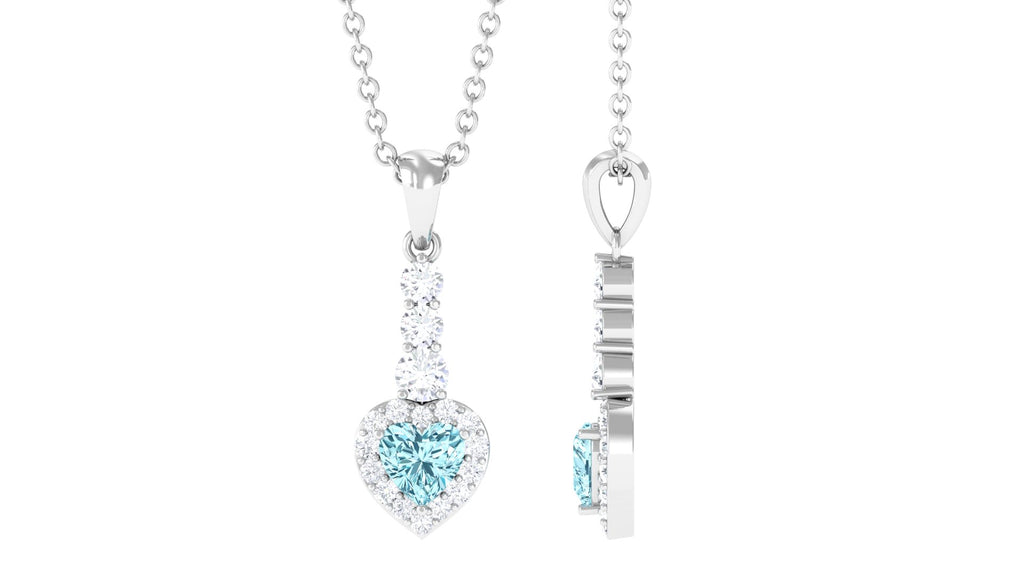 Heart Shape Aquamarine Drop Pendant with Diamond Aquamarine - ( AAA ) - Quality - Rosec Jewels