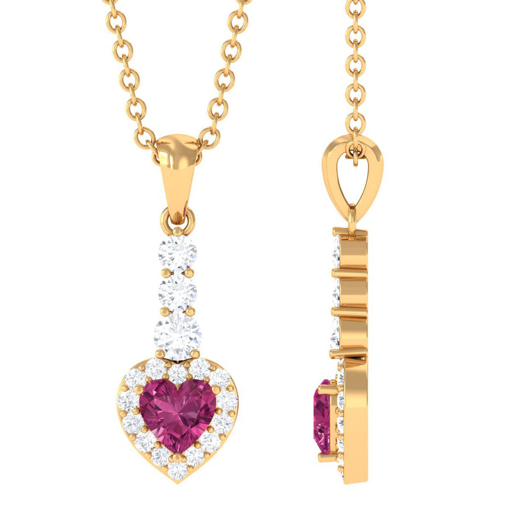 Heart Shape Pink Tourmaline Drop Pendant with Diamond Pink Tourmaline - ( AAA ) - Quality - Rosec Jewels